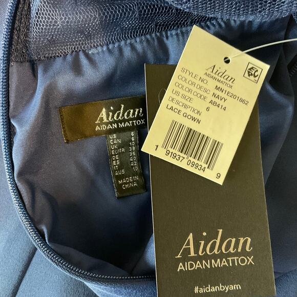 Aidan Mattox Blue Lace Evening Gown Size 6 Sheer Back Sleeveless Long Dress - Picture 8 of 11